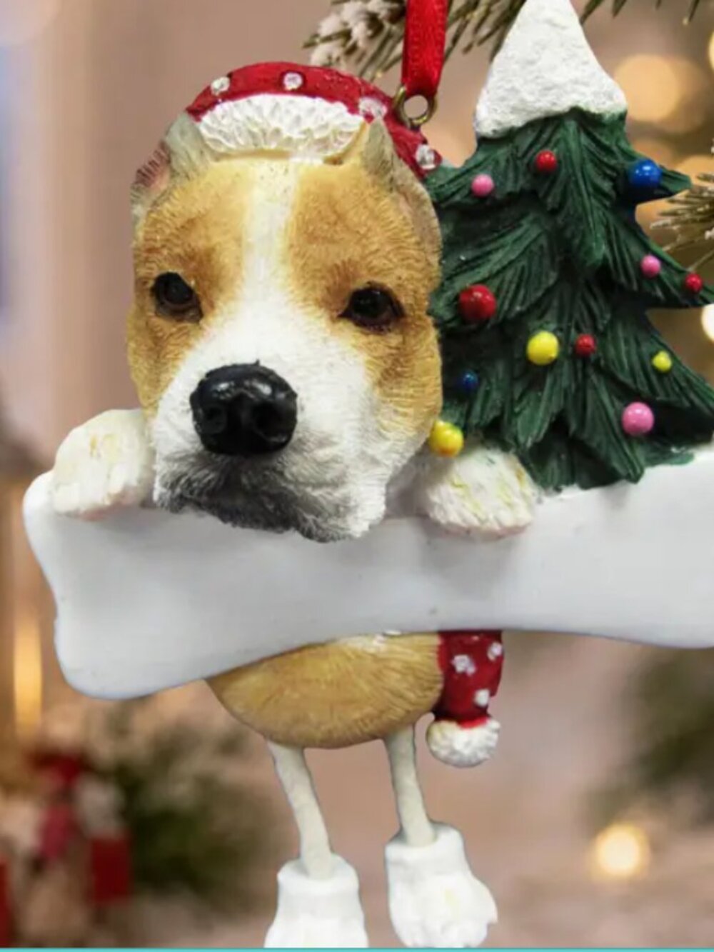 Pit Bull fawn white dangling legs ornament